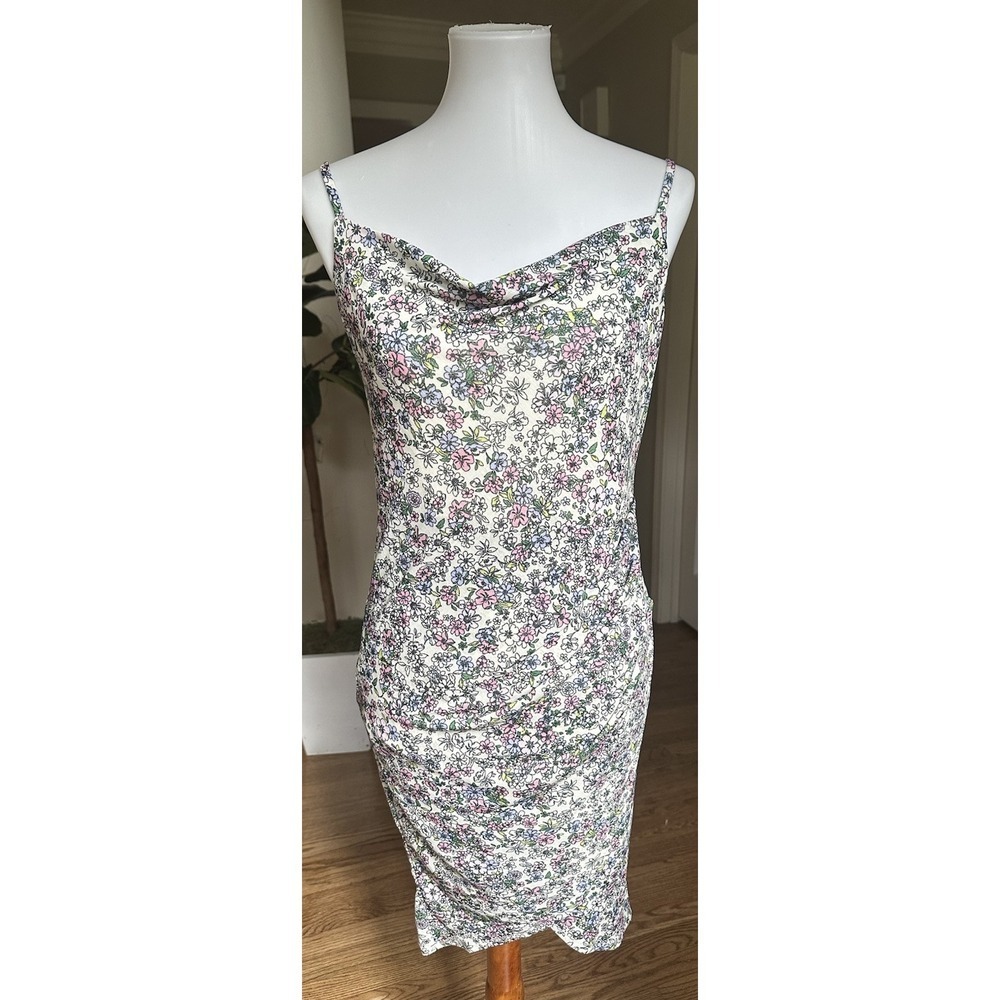 BCBGeneration Slip Dress Womens 8 Geranium Combo Floral Tulip Hem Cowl Neck